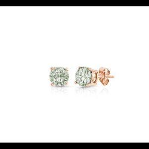 Green Prasiolite & Rose Gold Round Cut Earrings